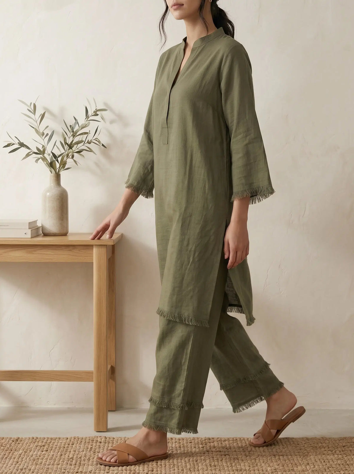 Olive Fringe Co-ord Set