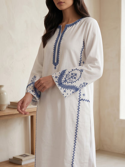 White & Blue Embroidered Co-ord Set