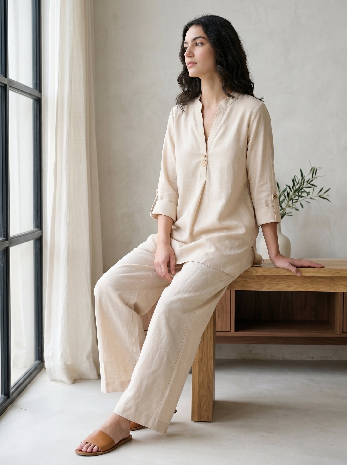 Beige Linen Co-ord Set