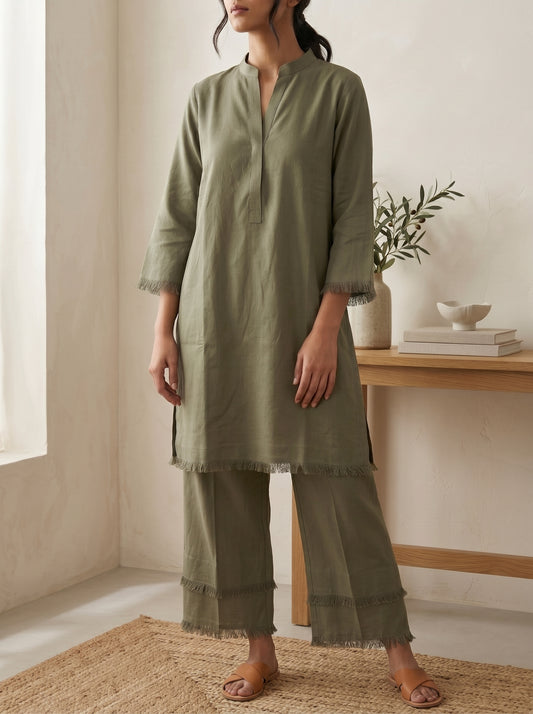 Olive Fringe Co-ord Set