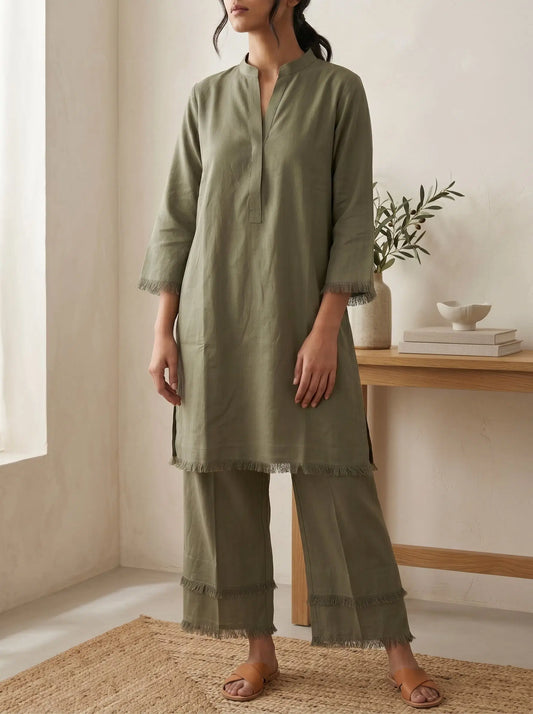 Olive Fringe Co-ord Set
