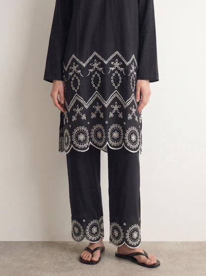Black Schiffli Co-ord Set
