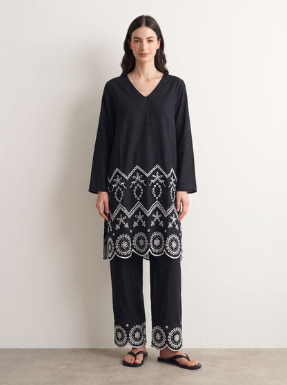 Black Schiffli Co-ord Set