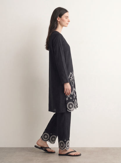 Black Schiffli Co-ord Set