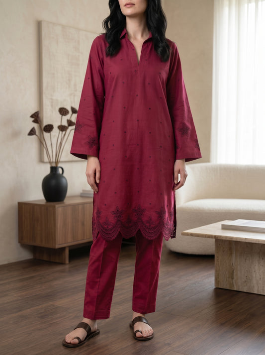 Berry Embroidered Co-ord Set