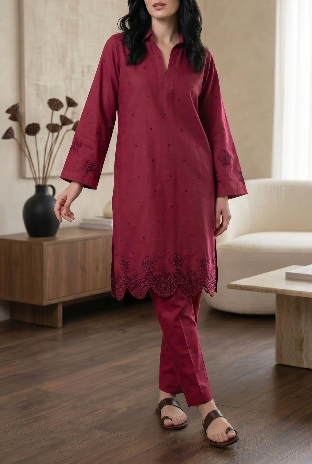 Berry Embroidered Co-ord Set