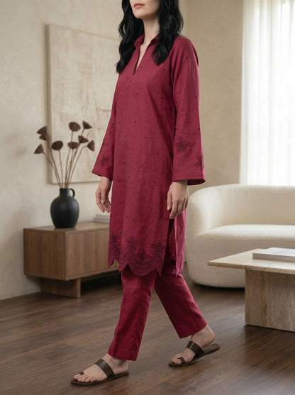 Berry Embroidered Co-ord Set