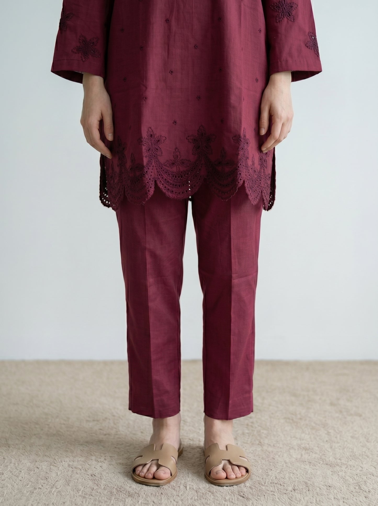 Maroon Schiffli Co-Ord Set