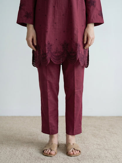 Maroon Schiffli Co-Ord Set