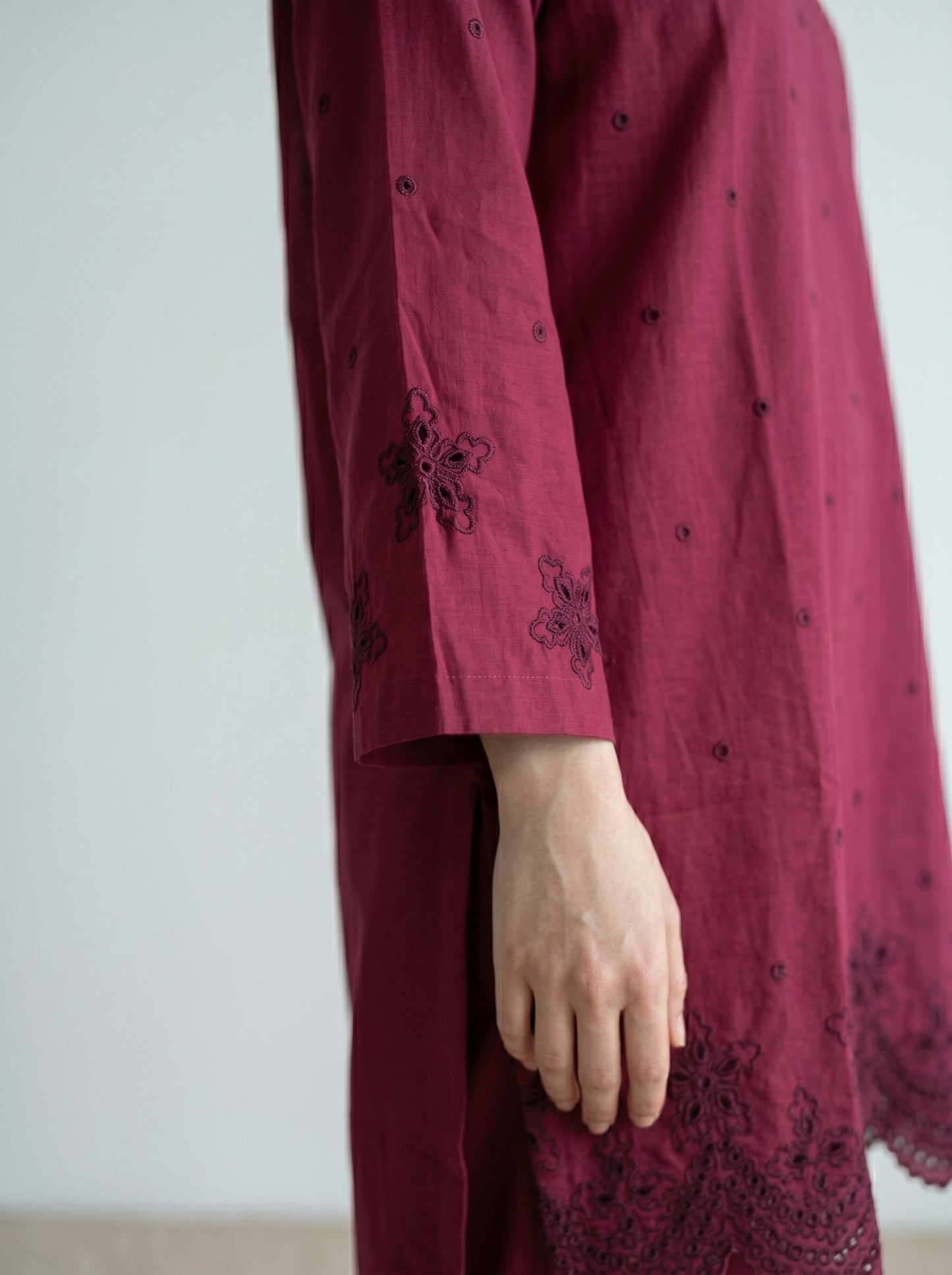 Maroon Schiffli Co-Ord Set