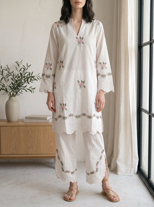 Ivory Floral Cutwork Co-ord Set