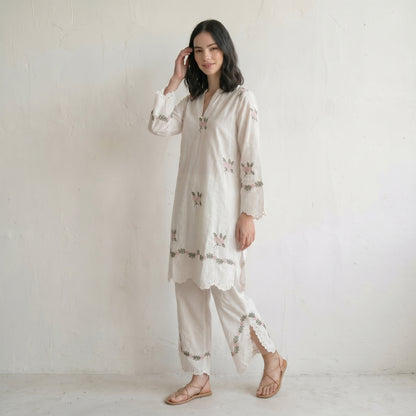 Ivory Floral Cutwork Co-ord Set