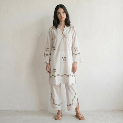 Ivory Floral Cutwork Co-ord Set