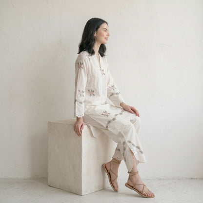 Ivory Floral Cutwork Co-ord Set
