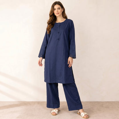 Navy Embroidered Two-Piece Set