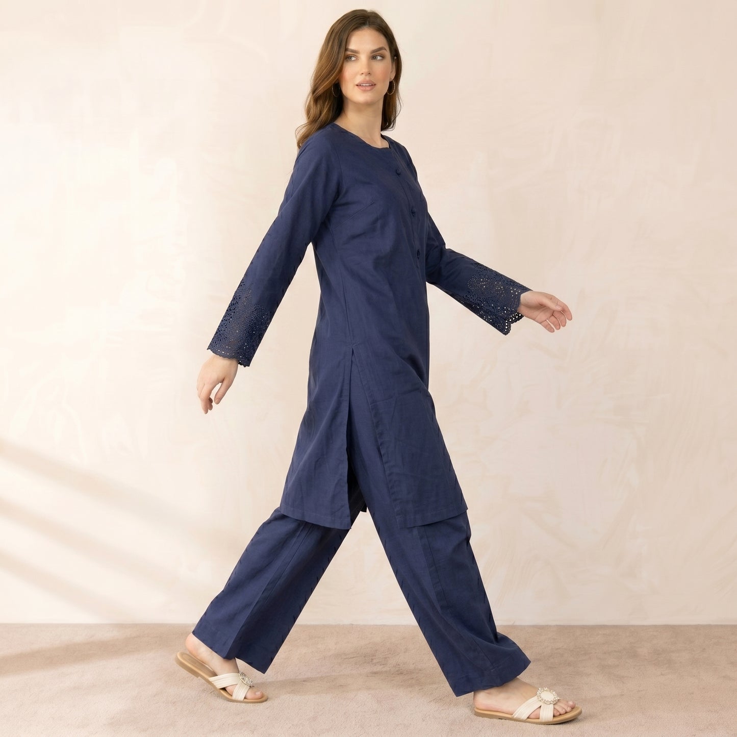 Navy Embroidered Two-Piece Set