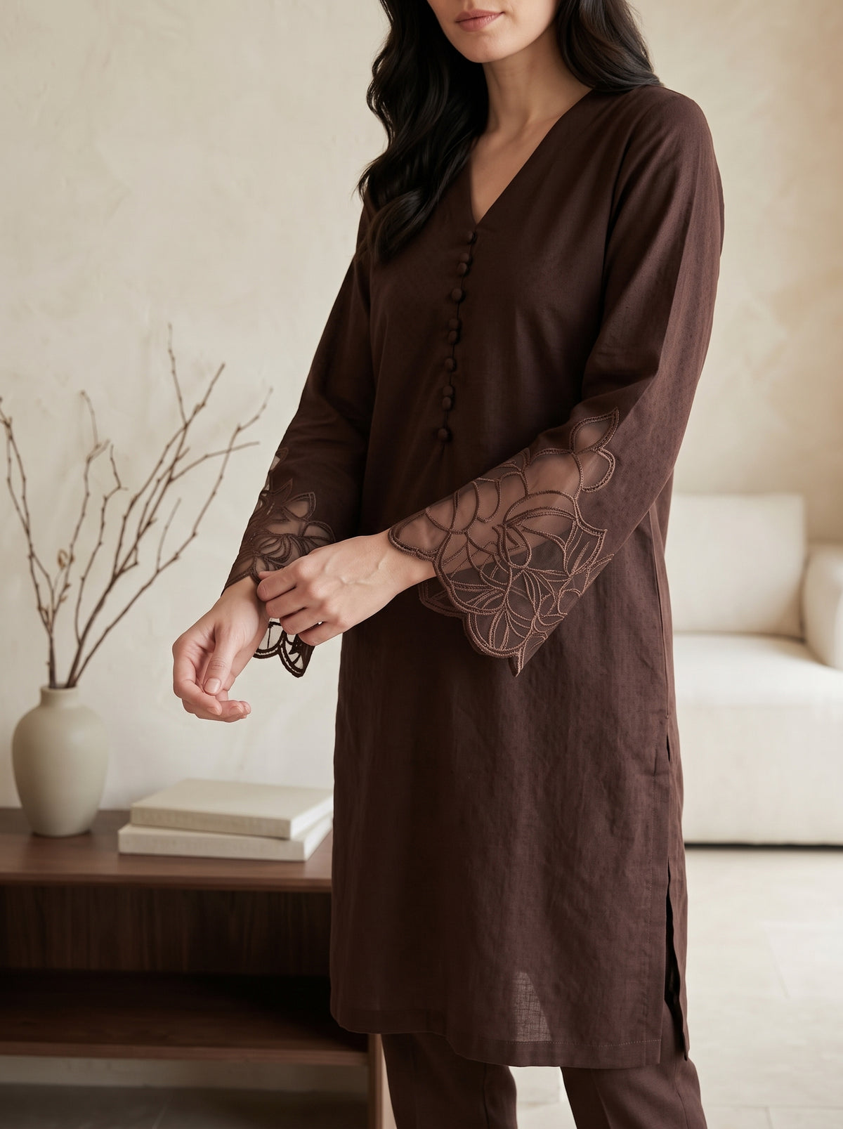 Chocolate Embroidered Co-ord Set