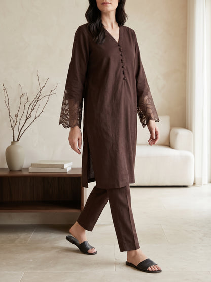 Chocolate Embroidered Co-ord Set