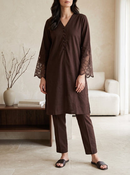 Chocolate Embroidered Co-ord Set