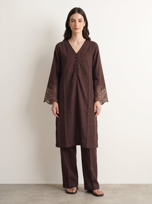 Chocolate Embroidered Co-ord Set