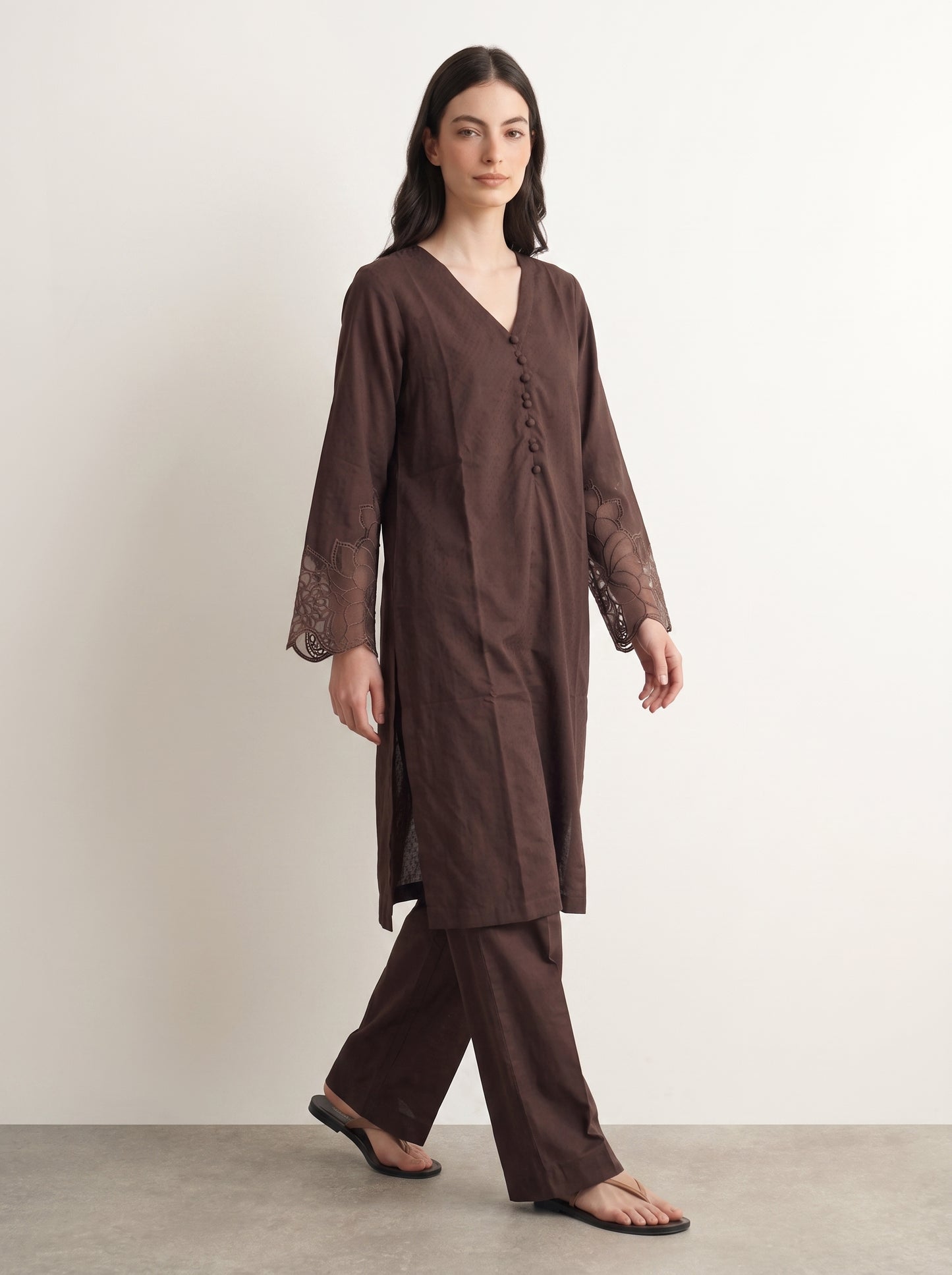 Chocolate Embroidered Co-ord Set