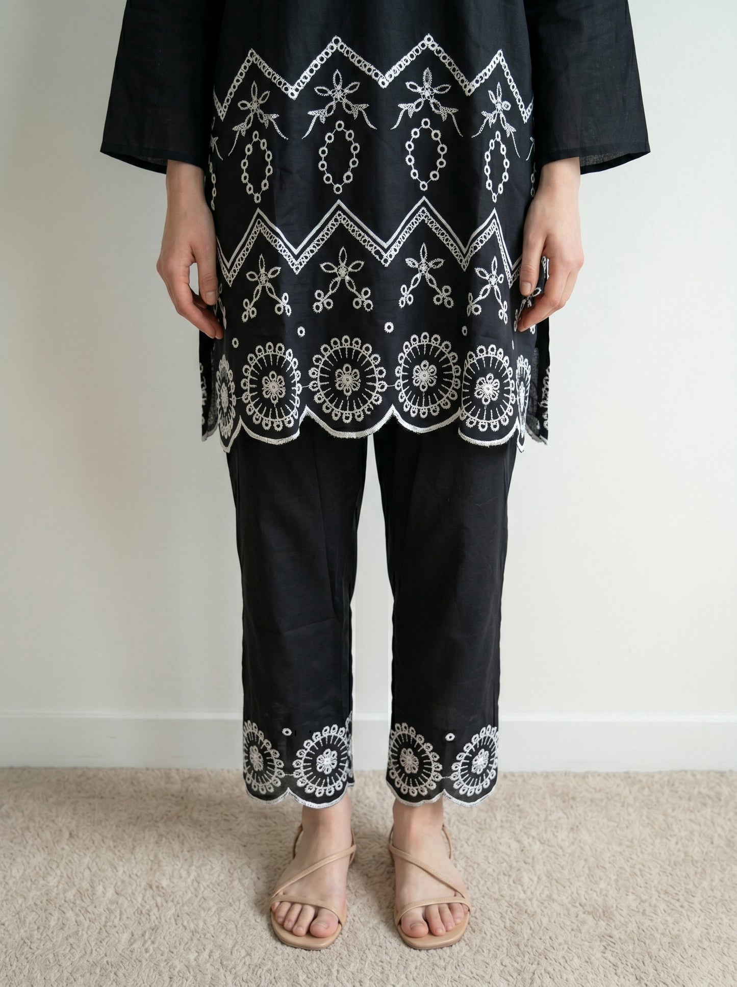 Black Embroidered Two Piece Set