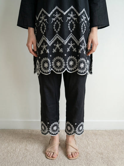 Black Embroidered Two Piece Set