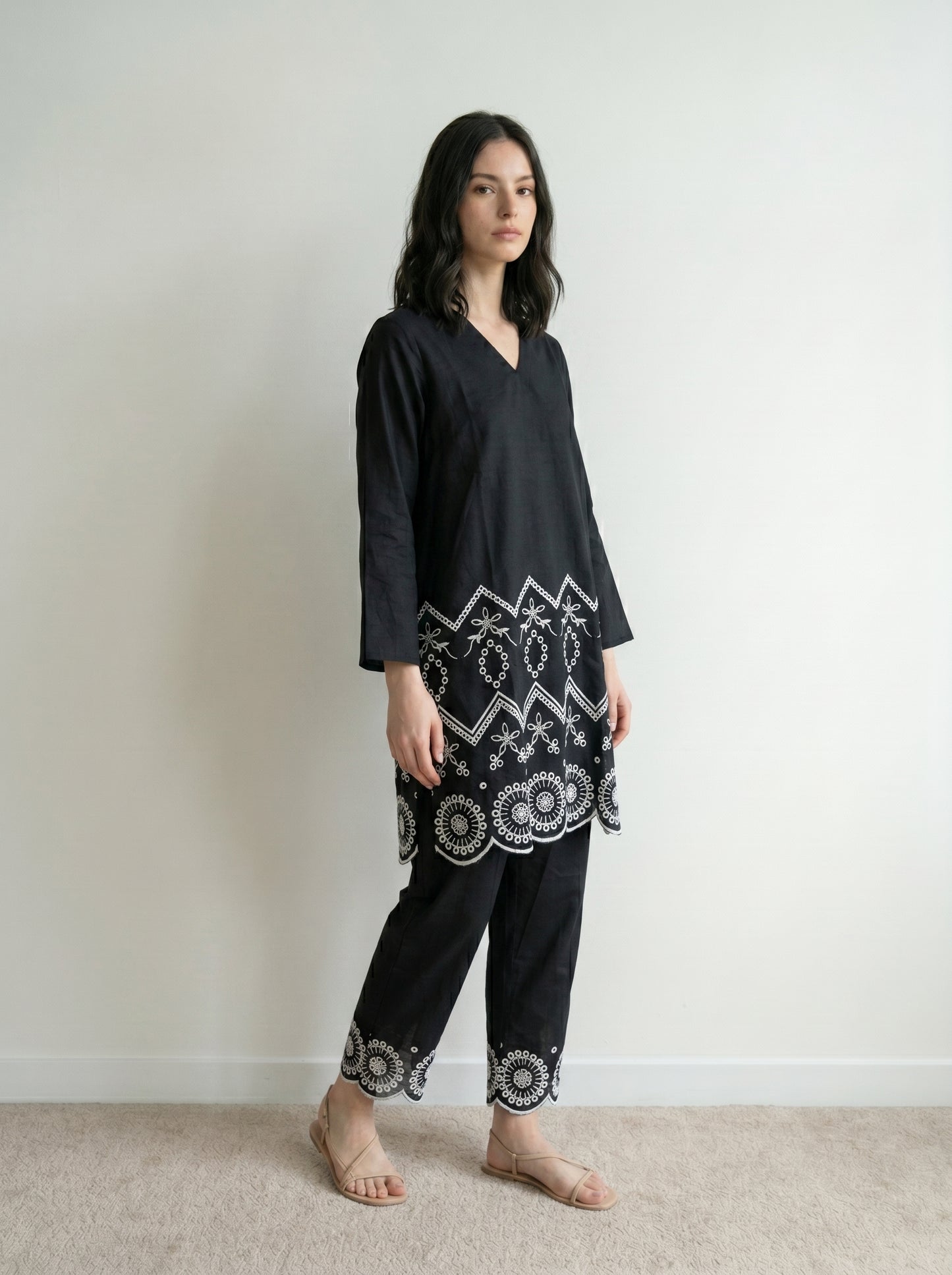 Black Embroidered Two Piece Set