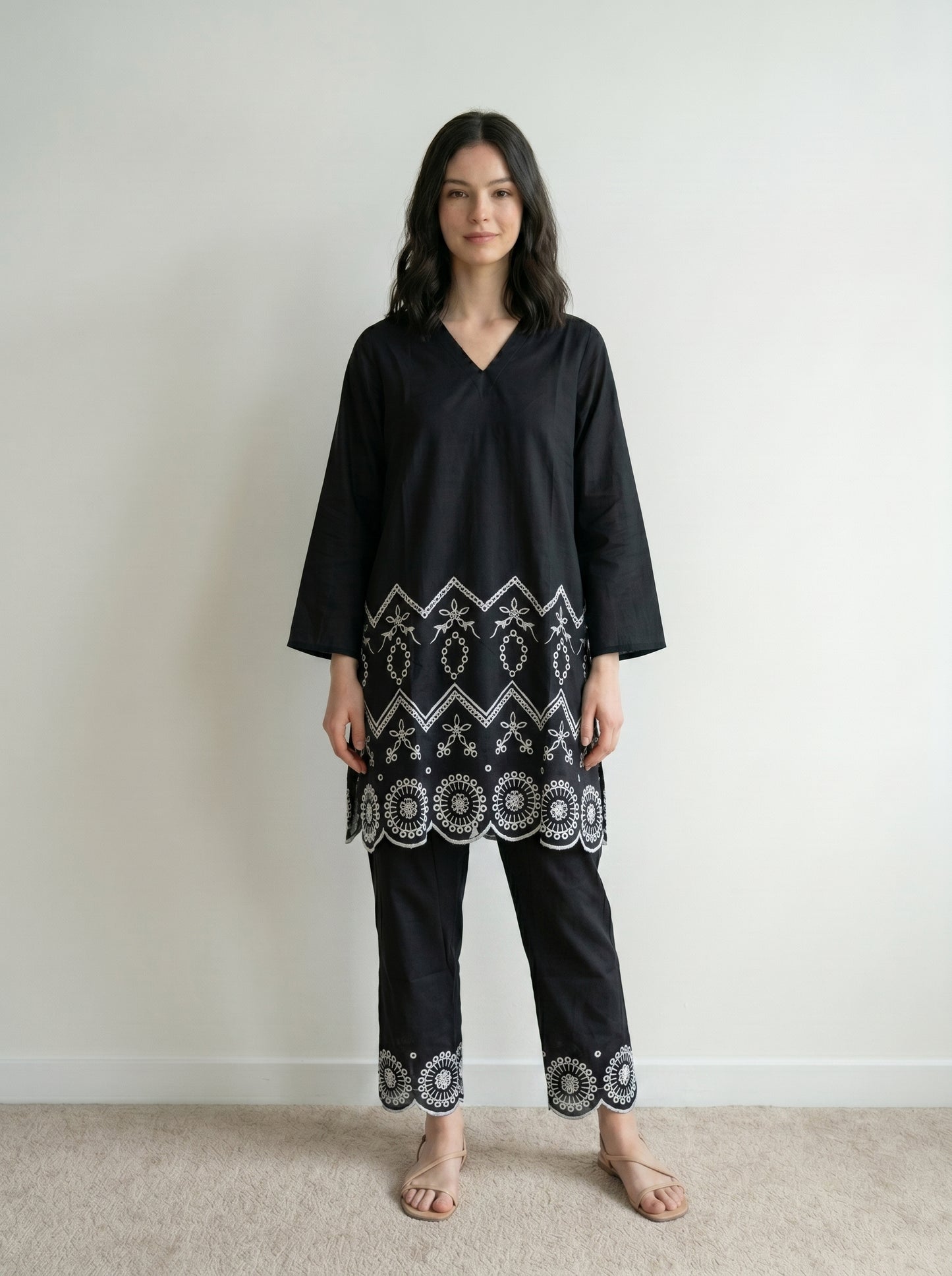 Black Embroidered Two Piece Set
