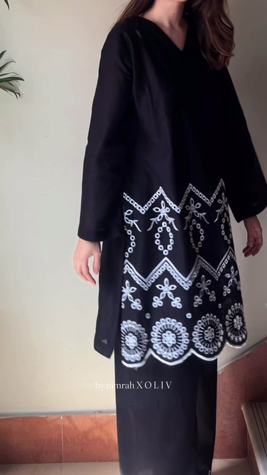 Black Schiffli Co-ord Set