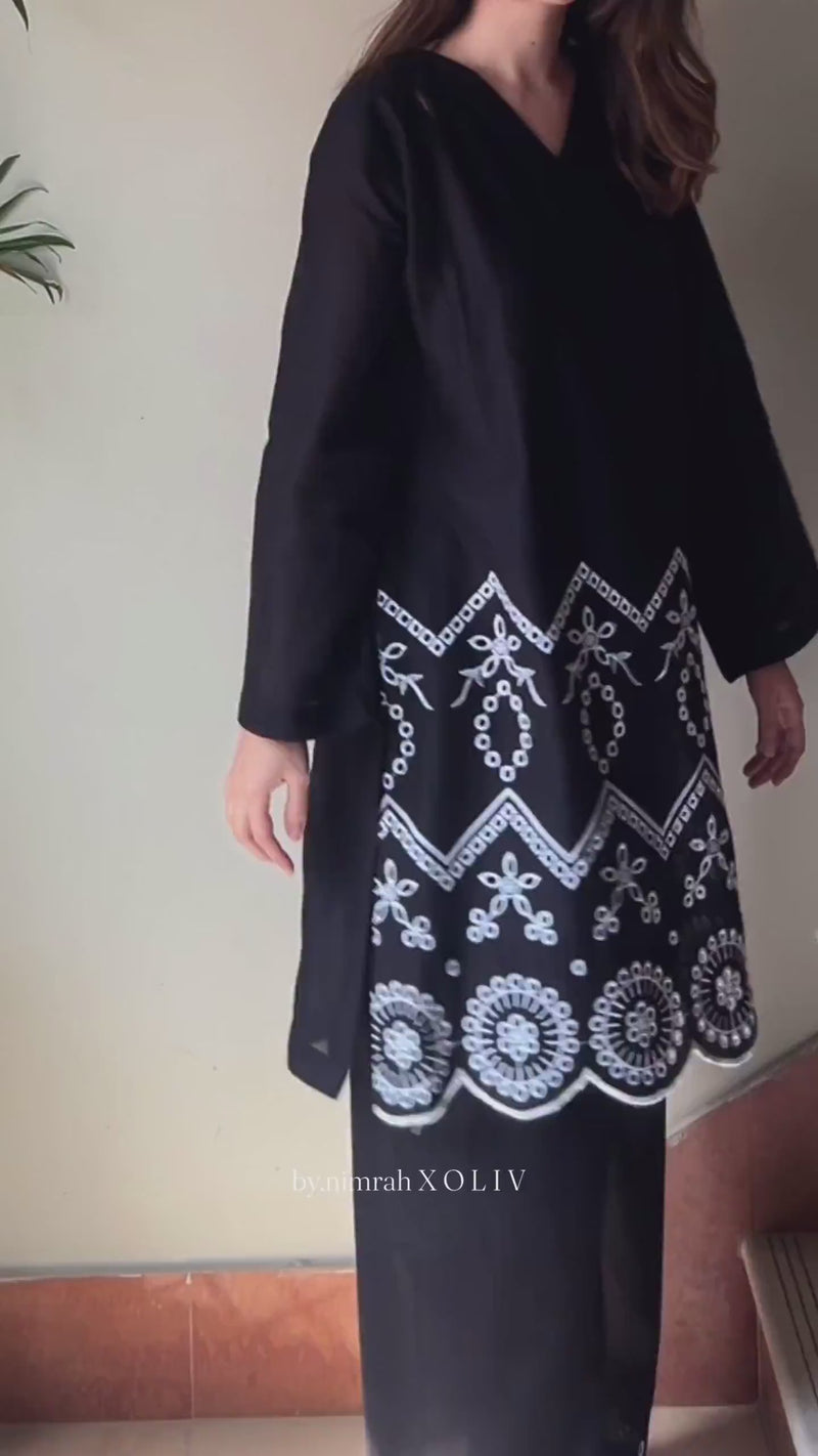 Black Schiffli Co-ord Set