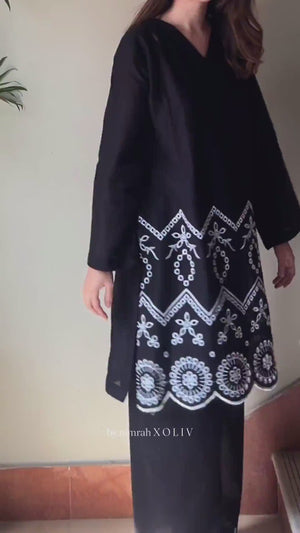 Black Schiffli Co-ord Set