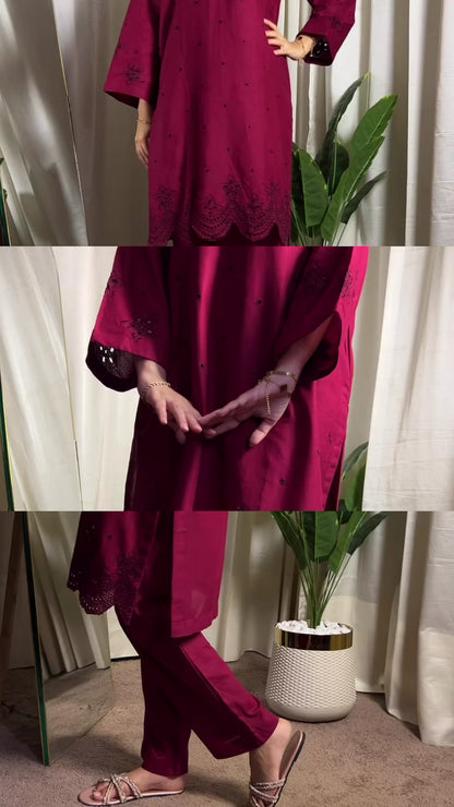Berry Embroidered Co-ord Set