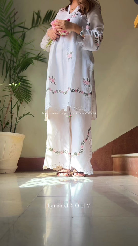 Ivory Floral Cutwork Co-ord Set