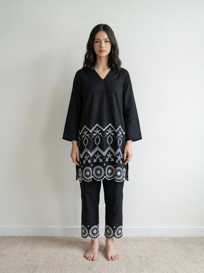 Black Embroidered Two Piece Set